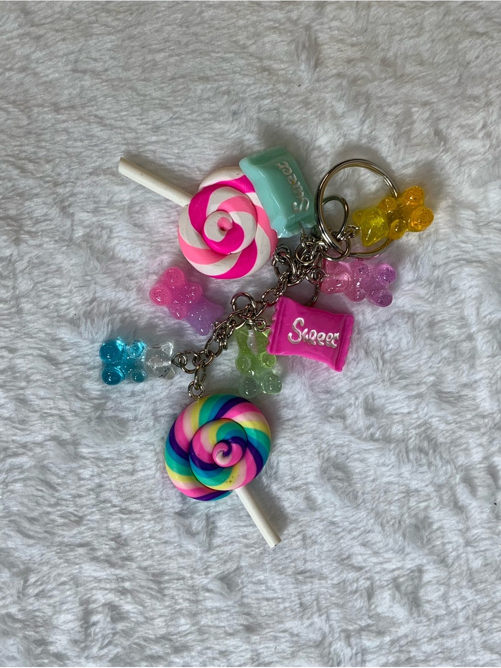 Candy Charm Keychain with Rainbow & Pink Lollipops